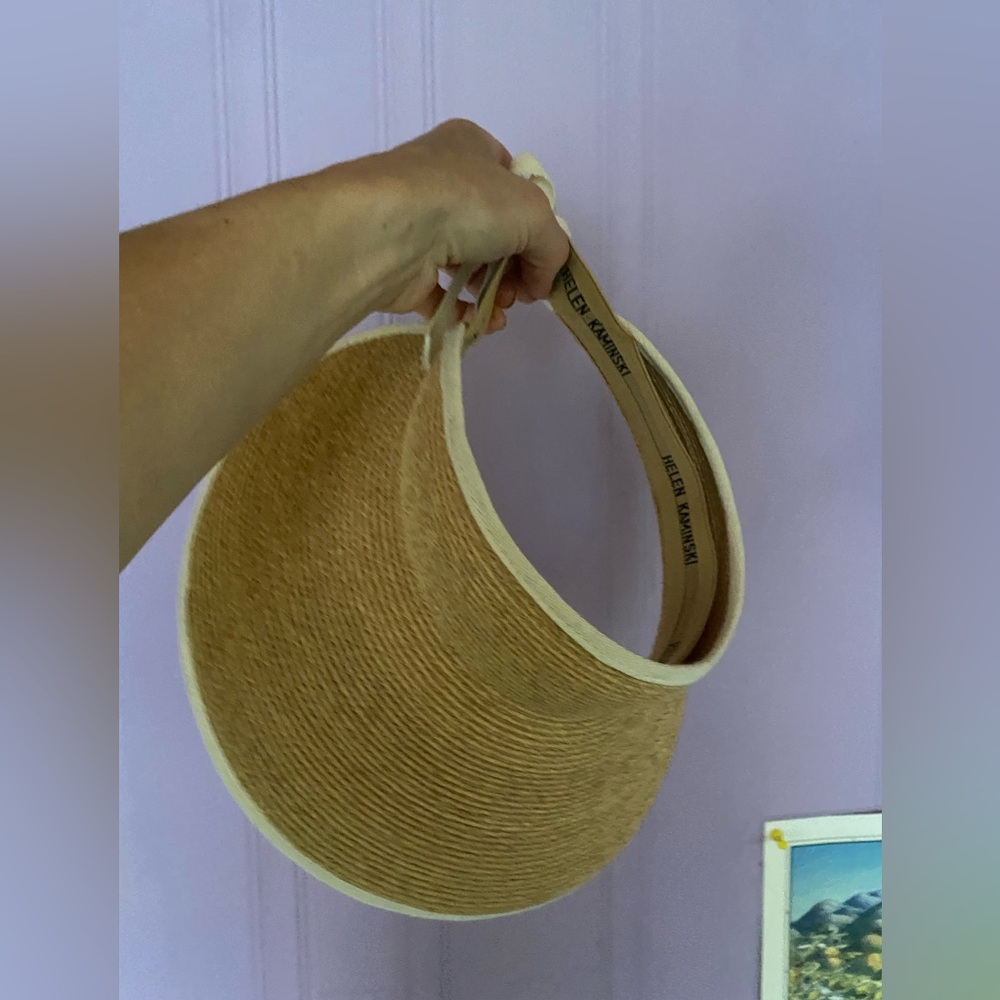 Helen Kaminski Woven Straw Visor with Cream Trim